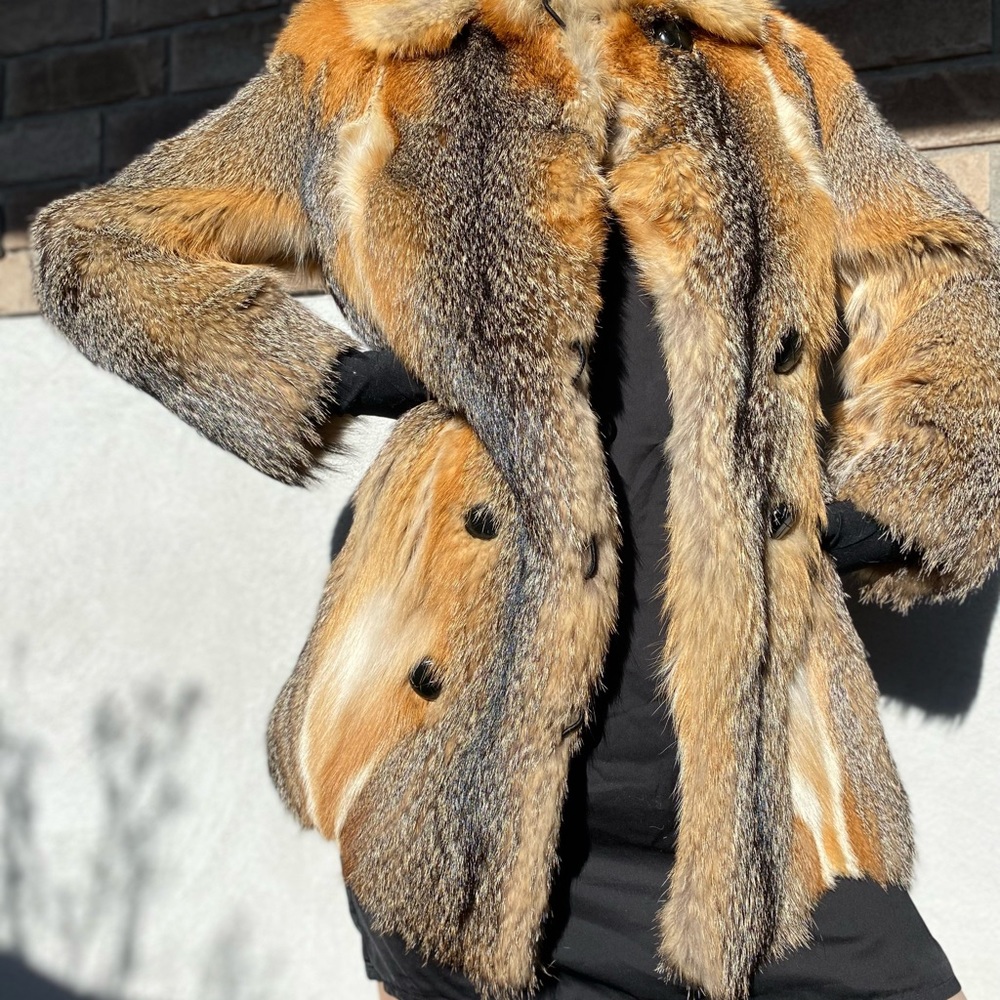 VINTAGE fur jacket 100% real red and grey fox S/M